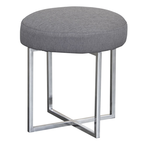 Armen Living Rory Contemporary Ottoman in Polished Stainless Steel Finish Base and Grey Fabric