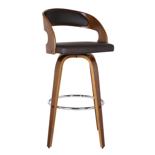 Armen Living Shelly 26" Counter Height Barstool in Walnut Wood Finish with Brown PU