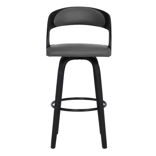 Shelly Contemporary 26" Counter HeightÃƒâ€šÃ‚Â Swivel Barstool in Black Brush Wood Finish and Grey Faux Leather