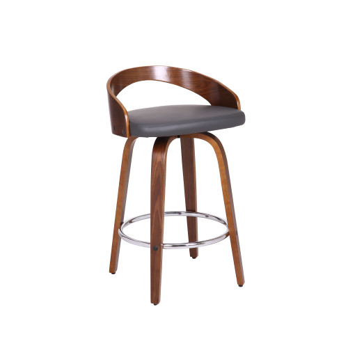 Sonia 26" Counter Height Barstool in Walnut Wood Finish with Gray Faux Leather