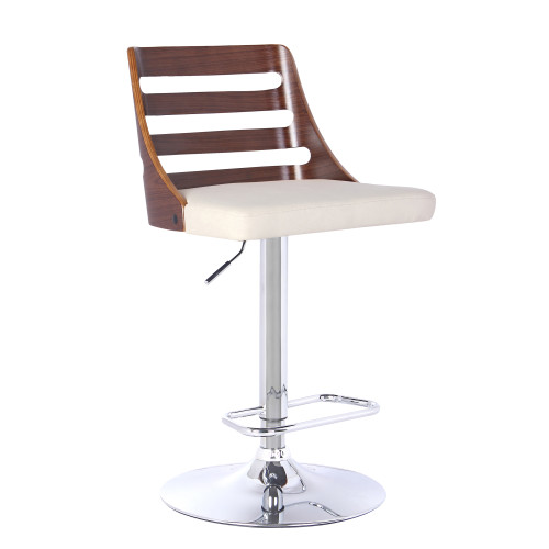 Armen Living Storm Barstool in Chrome finish with Walnut wood and Cream Faux Leather