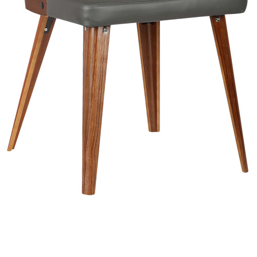 Armen Living Storm Mid-Century Dining Chair in Walnut Wood and Gray Faux Leather