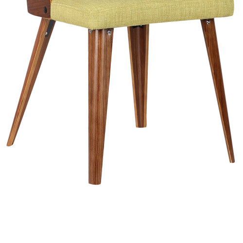 Armen Living Storm Mid-Century Dining Chair in Walnut Wood and Green Fabric