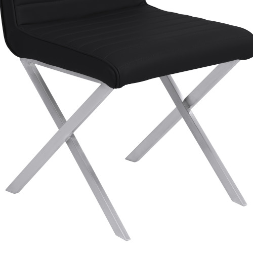 Armen Living Tempe Contemporary Dining Chair in Black Faux Leather with Brushed Stainless Steel Finish - Set of 2