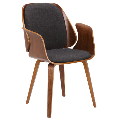 Armen Living Tiffany Mid-Century Dining Chair in Charcoal Fabric with Walnut Veneer Finish