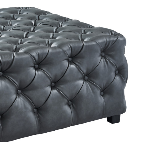 Armen Living Taurus Contemporary Ottoman in Grey Faux Leather with Wood Legs