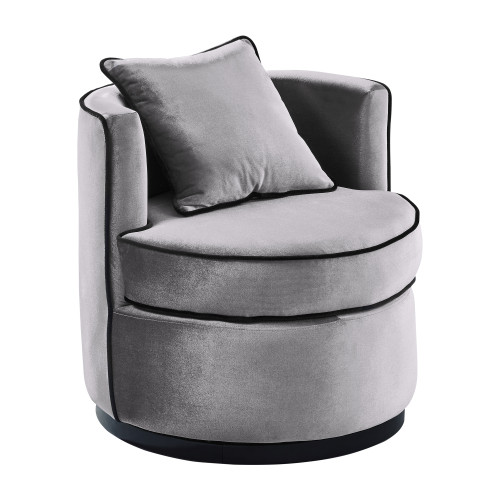 Armen Living Truly Contemporary Swivel Chair in Grey Velvet and Black Velvet Piping