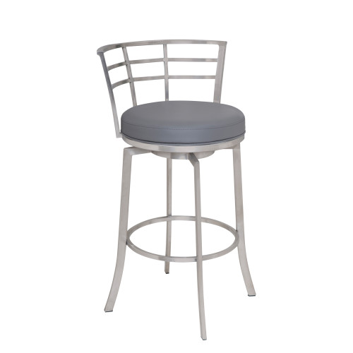 Armen Living Viper 30" Bar Height Swivel Barstool in Brushed Stainless Steel finish with Grey Faux Leather
