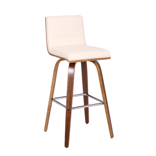 Vienna 30" Bar Height Barstool in Walnut Wood Finish with Cream Faux Leather