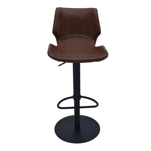Armen Living Zuma Adjustable Swivel Metal Barstool in Vintage Coffee Faux Leather and Black Metal Finish
