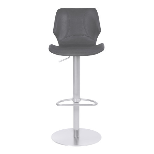 Armen Living Zuma Adjustable Metal Barstool in Vintage Gray Faux Leather with Brushed Stainless Steel Finish