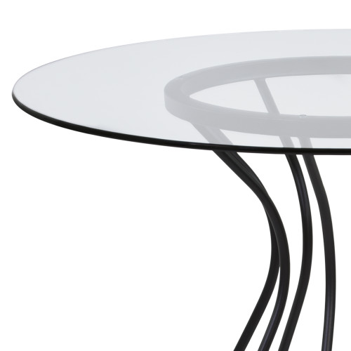 Armen Living Zurich Round Dining Table in Black Finish and 48" Glass Top