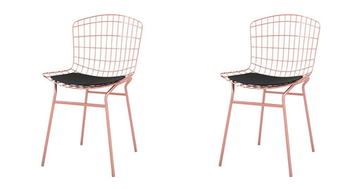 Manhattan Comfort Madeline Chair, Set of 2 with Seat Cushion in Rose Pink Gold and Black