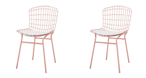 Manhattan Comfort Madeline Chair, Set of 2 with Seat Cushion in Rose Pink Gold and White