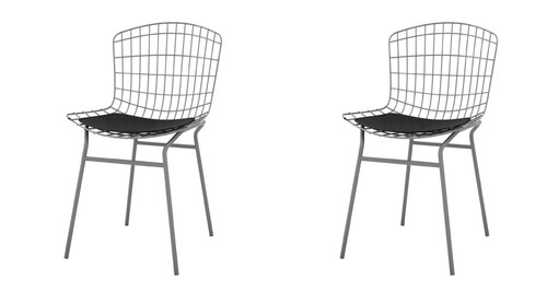 Manhattan Comfort Madeline Chair, Set of 2 with Seat Cushion in Charcoal Grey and Black