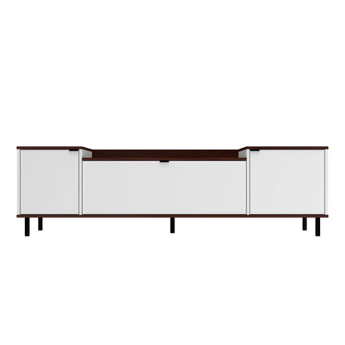 Manhattan Comfort Mosholu 66.93 TV Stand with 3 Shelves in White and Nut Brown