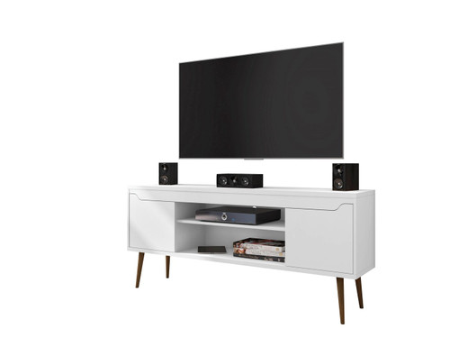 Manhattan Comfort Bradley 62.99 TV Stand White  with 2 Media Shelves and 2 Storage Shelves in White  with Solid Wood Legs