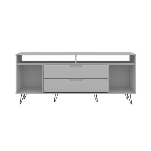 Manhattan Comfort Rockefeller 62.99 TV Stand with Metal Legs and 2 Drawers in White