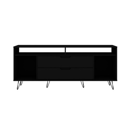 Manhattan Comfort Rockefeller 62.99 TV Stand with Metal Legs and 2 Drawers in Black