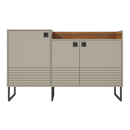 Manhattan Comfort Loft 62.59 Modern Buffet Stand with Safety Display Shelf and Steel Legs in Off White and Wood