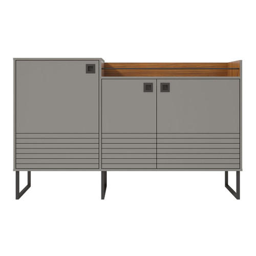 Manhattan Comfort Loft 62.59 Modern Buffet Stand with Safety Display Shelf and Steel Legs in Grey and Wood