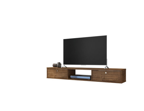 Manhattan Comfort Liberty 62.99 Mid-Century Modern Floating Entertainment Center with 3 Shelves in Rustic Brown