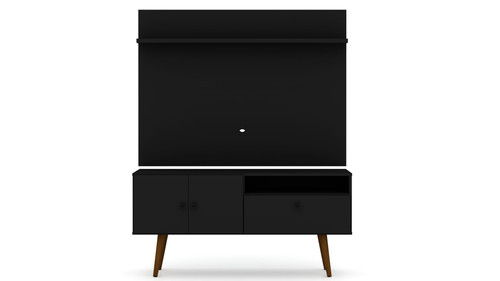 Manhattan Comfort Tribeca 53.94 Mid-Century Modern TV Stand and Panel with Media and Display Shelves in Black