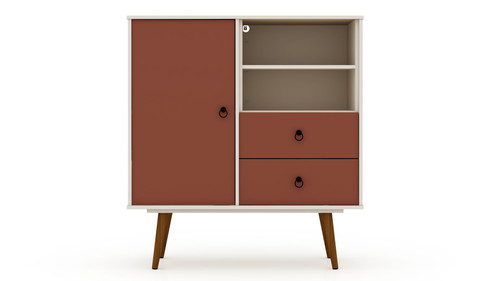 Manhattan Comfort Tribeca Mid-Century- Modern Dresser with 2-Drawers in Off White and Terra Orange Pink
