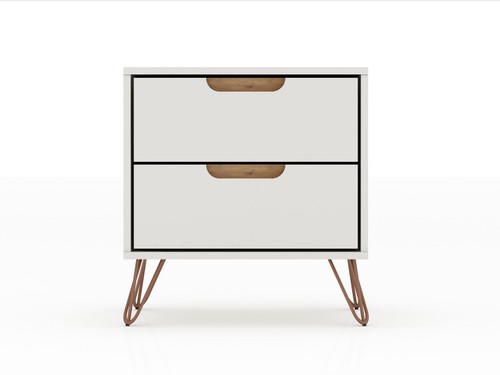 Manhattan Comfort Rockefeller 2.0 Mid-Century- Modern Nightstand with 2-Drawer in Off White and Nature