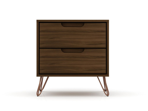 Manhattan Comfort Rockefeller 2.0 Mid-Century- Modern Nightstand with 2-Drawer in Brown