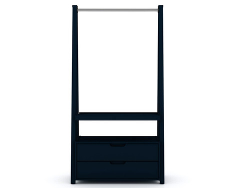 Manhattan Comfort Rockefeller Mid-Century - Modern Open Wardrobe Armoire Closet with 2 Drawers in Tatiana Midnight Blue