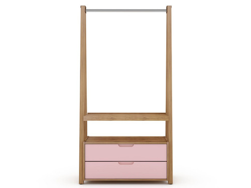 Manhattan Comfort Rockefeller Mid-Century - Modern Open Wardrobe Armoire Closet with 2 Drawers in Nature and Rose Pink