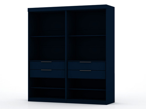 Manhattan Comfort Mulberry Open 2 Sectional Modern Wardrobe Closet with 4 Drawers - Set of 2 in Tatiana Midnight Blue