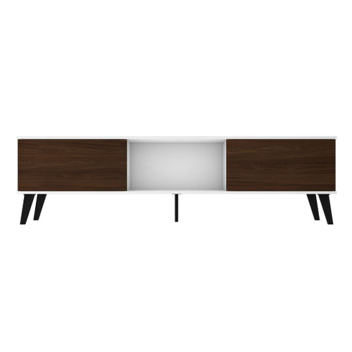 Manhattan Comfort Doyers 70.87 Mid-Century Modern TV Stand in White and Nut Brown