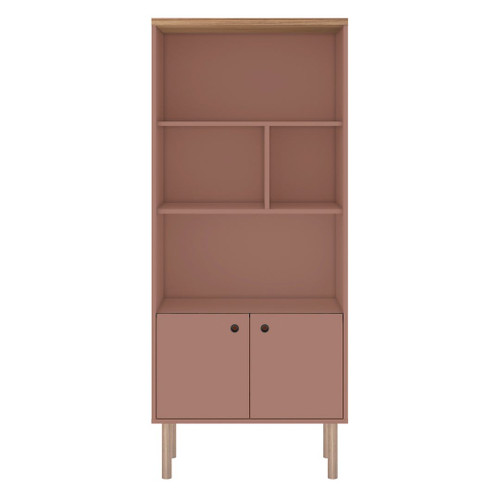 Manhattan Comfort Windsor Modern Display Bookcase Cabinet with 5 Shelves in Ceramic Pink and Nature