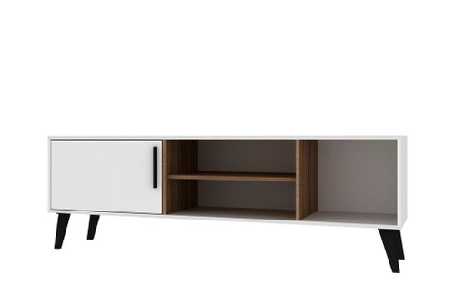 Manhattan Comfort Mid-Century- Modern Amsterdam 63" TV Stand with 4 Shelves in White and Oak