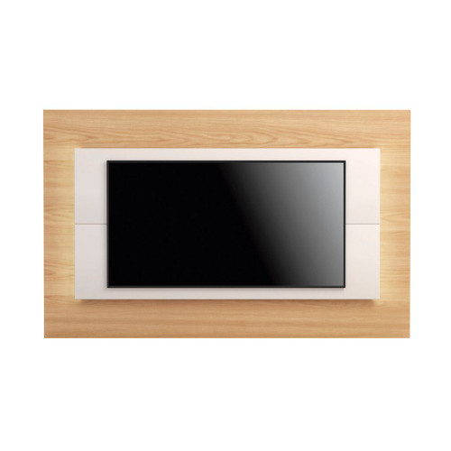 Manhattan Comfort Sylvan 85.43" TV Panel with LED Lights in Nature Wood and Off White