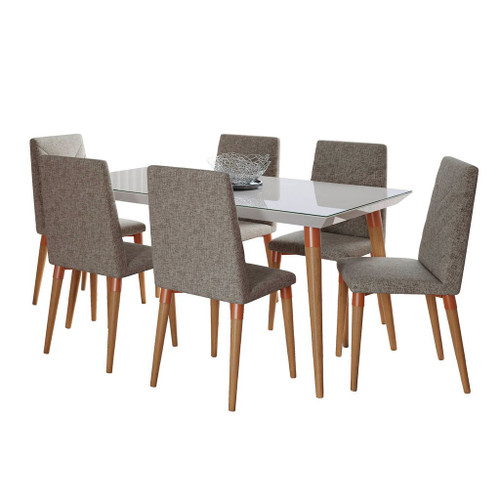 Manhattan Comfort 7-Piece Utopia 62.99" Dining Set with 6 Dining Chairs in Off White and Grey