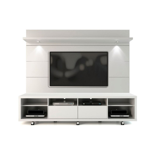 Manhattan Comfort Cabrini TV Stand and Floating Wall TV Panel with LED Lights 2.2 in White Gloss