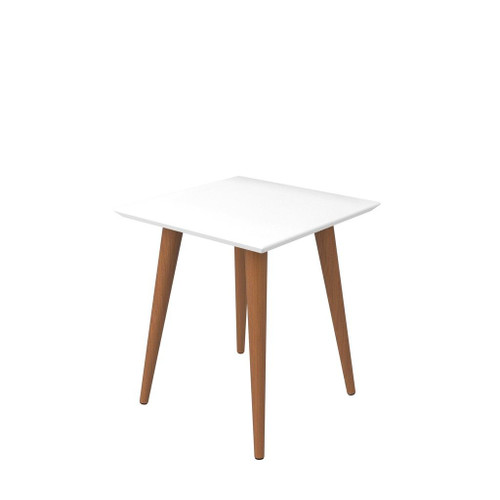 Manhattan Comfort Utopia 19.68" High Square End Table With Splayed Wooden Legs in Off White and Maple Cream