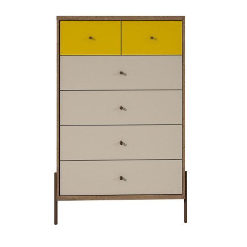 Manhattan Comfort Joy 48.43" Tall Dresser with 6 Full Extension Drawers in Yellow and Off White