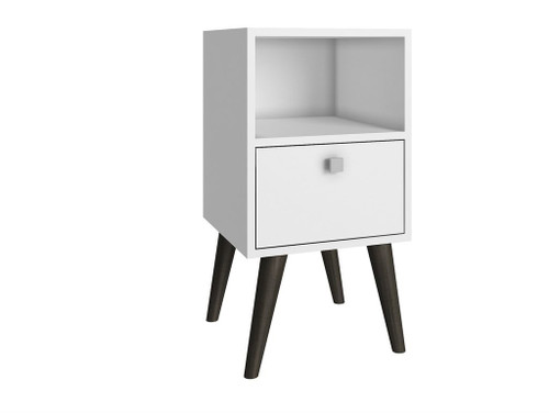 Manhattan Comfort Abisko Stylish Side Table with 1- Cubby and 1-Drawer in White