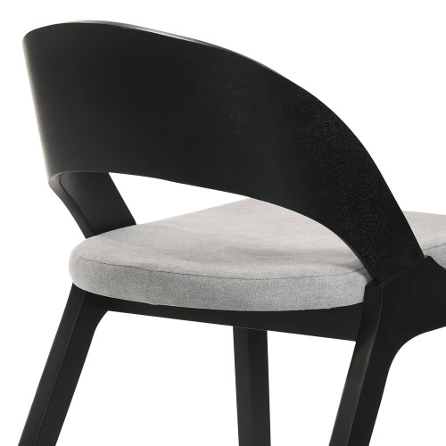 Polly Mid-Century Grey Upholstered Dining Chairs in Black Finish - Set of 2