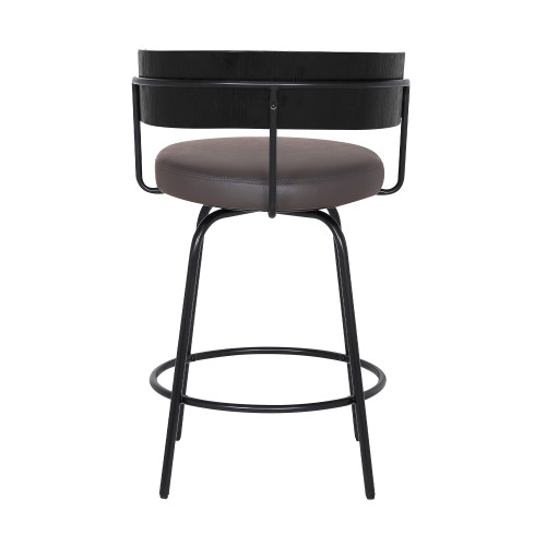 Avalon 26" Gray Faux Leather Swivel Barstool in Black Powder Coated Finish