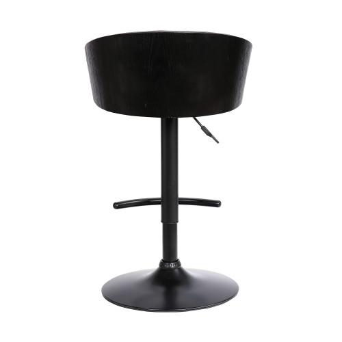 Montego Adjustable Black Faux Leather Swivel Barstool in Black Powder Coated Finish