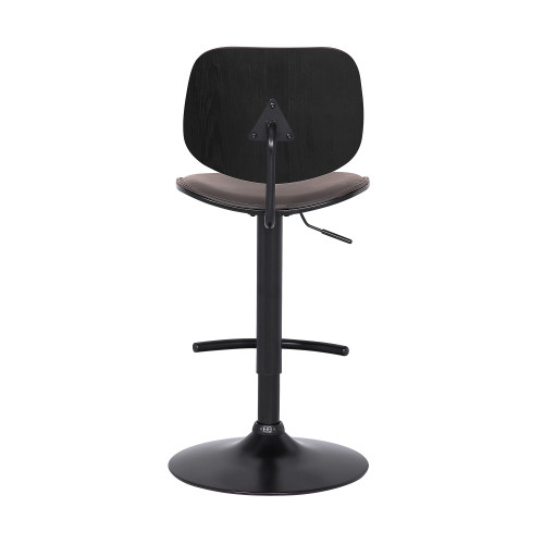 Nancy Adjustable Gray Faux Leather Swivel Barstool in Black Powder Coated Finish