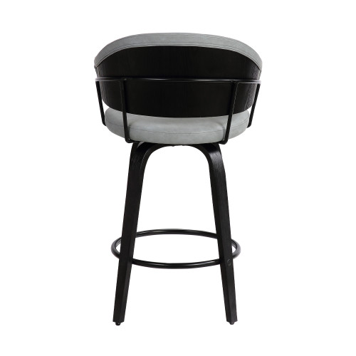 Doral 30" Light Gray Faux Leather Barstool in Black Powder Coated Finish and Black Brushed Wood