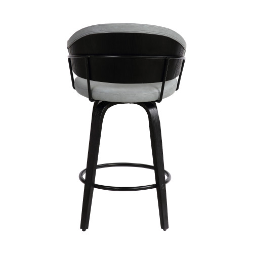 Doral 26" Gray Velvet Barstool in Black Powder Coated Finish with Chrome and Black Brushed Wood