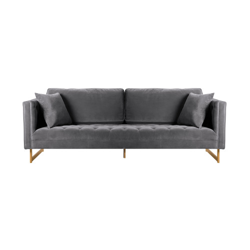 Lenox Grey Velvet Modern Sofa with Brass Legs