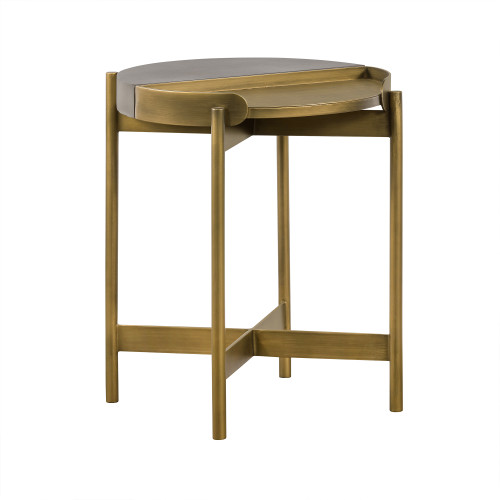 Dua Grey Concrete End Table with Antique Brass